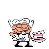Pizzelle's old taunt where she happily holds a slice of cake and a fork