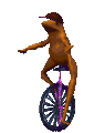M'lass on an unicycle. A clear reference to the internets one of the old memes, Dat Boi.
