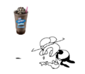 Joke art of Pizzelle crying on her hands and knees at the sight of an oreo shake.