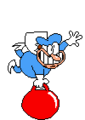 Old version of Pizzano bouncing on a pogo ball, with the hopper ball itself being red.