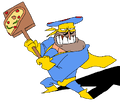 Art of Pizzano in his prime holding a pizza peel with a pizza on it. By Welegi.