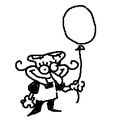 Art of Pizzelle holding a balloon.