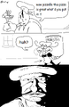A comic of Pizzelle and Pizzano where Pizzano mistakes Asbestos (A cancer causing substance) for pizza. Posted by Welegi.